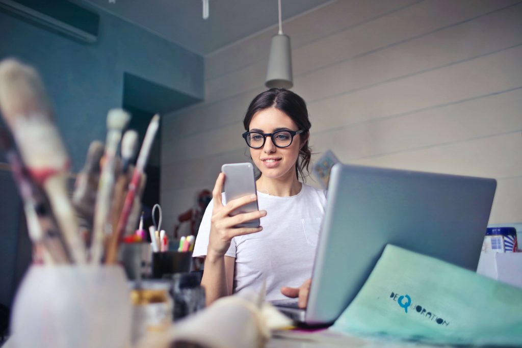 a girl checking her phone